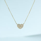 14K Solid Yellow Gold Pave Diamond Heart Necklace