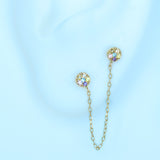 14K Solid Yellow Gold Rainbow CZ Round Connected Earring