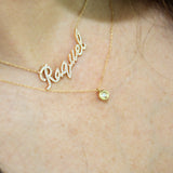 18K Solid Yellow Gold Diamond Bezel Necklace