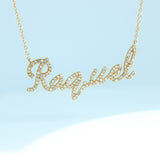 14K Solid Yellow Gold Diamond Name Necklace
