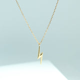 14K Solid Yellow Gold Lightning Bolt Charm Necklace