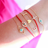 18K Solid Yellow Gold Diamond and Turquoise Evil Eye Bracelet