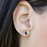 14K Solid Yellow Gold Enamel Yin Yang Stud Earrings