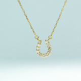 18K Solid Yellow Gold Pave Diamond Horseshoe Necklace