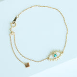 18K Solid Yellow Gold Diamond and Turquoise Evil Eye Bracelet
