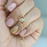 18K Solid Yellow Gold Diamond and Turquoise Evil Eye Bracelet