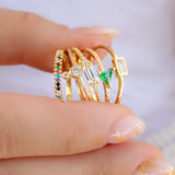14K Solid Yellow Gold CZ Emerald Cut Bezel Ring