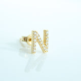 14K Solid Gold CZ Initial Stud Earring