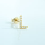 14K Solid Gold CZ Initial Stud Earring