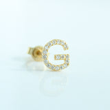 14K Solid Gold CZ Initial Stud Earring