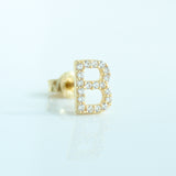 14K Solid Gold CZ Initial Stud Earring