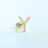 14K Solid Gold CZ Initial Stud Earring