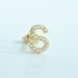14K Solid Gold CZ Initial Stud Earring