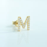 14K Solid Gold CZ Initial Stud Earring