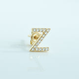 14K Solid Gold CZ Initial Stud Earring