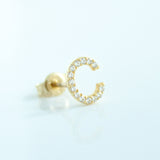 14K Solid Gold CZ Initial Stud Earring