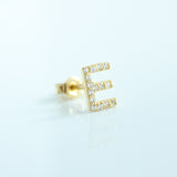 14K Solid Gold CZ Initial Stud Earring
