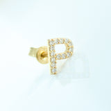 14K Solid Gold CZ Initial Stud Earring