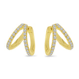 14K Solid Yellow Gold Diamond Double Huggie Hoop Earring