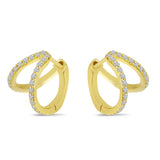 14K Solid Yellow Gold Diamond Double Huggie Hoop Earring