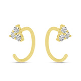 14K Solid Yellow Gold Diamond Triangle Stud Backward Hoop Earring