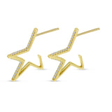 14K Solid Yellow Gold Diamond Stars Hoop Earrings