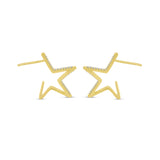 14K Solid Yellow Gold Diamond Stars Hoop Earrings