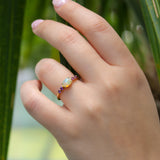 10K Solid Yellow Gold Opal with Amethysts Ring