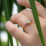 10K Solid Yellow Gold Opal with Amethysts Ring