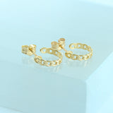 14K Solid Yellow Gold Cuban Link Semi Tube Hoops