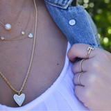 14K Solid Yellow Gold Heart Custom Initial Enamel Pendant