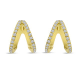 14K Solid Yellow Gold Diamond Double Huggie Hoop Earring