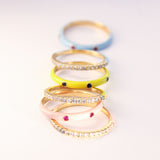 18K Solid Yellow Gold Half Diamond and Enamel Ring