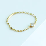 14K Solid Yellow Gold CZ Chain Ring