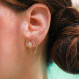 14K Solid Yellow Gold Turtle & Stud Chain Earring