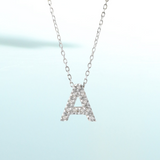14K Solid White Gold Initial Diamond Necklace