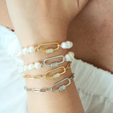 925 Sterling Silver Fresh Water Pearls Royal Lock Bracelet