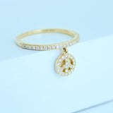 14K Solid Yellow Gold Peace and Love Charm Ring