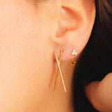 14K Solid Yellow Gold Diamond Triangle Stud Backward Hoop Earring