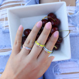 18K Solid Yellow Gold Half Diamond and Enamel Ring