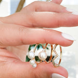 14K Solid Gold Pearls Ring with Pave Diamonds