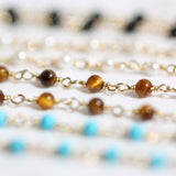 14K Solid Yellow Gold Genuine Stones Necklace