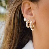 14K Solid Yellow Gold 8mm Flat Pearls Stud Earrings