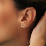 14K Solid Yellow Gold Pave Diamond Peace & Love Stud Earrings