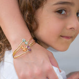 14K Solid Yellow Gold Semi-stones Bangle