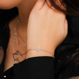 925 Sterling Silver Pave Diamonds Initial Bracelet