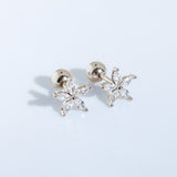 925 Sterling Silver CZ Flower Screw Back Earrings