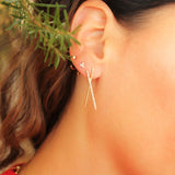 14K Solid Yellow Gold Diamond Triangle Stud Backward Hoop Earring