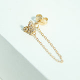 14K Solid Yellow Gold CZ Butterfly Chain Earring