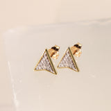 10K Solid Yellow Gold Pave Diamond Arrow Stud Earrings